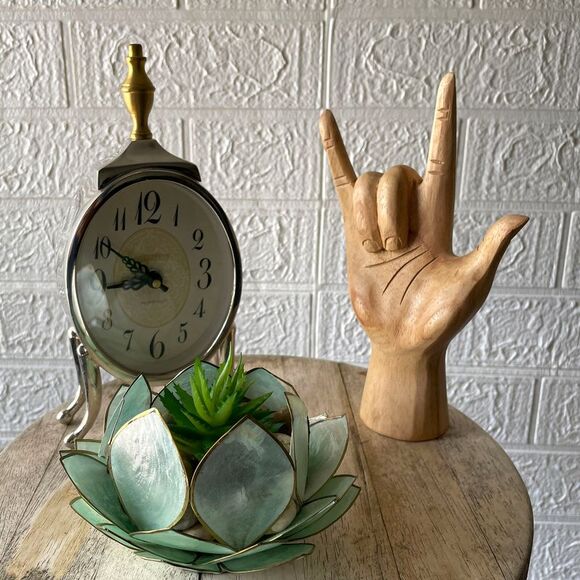 Carved Wooden Sign Language I Love You Hand Gesture Statue 7.75 Inches High - Picture 4 of 9